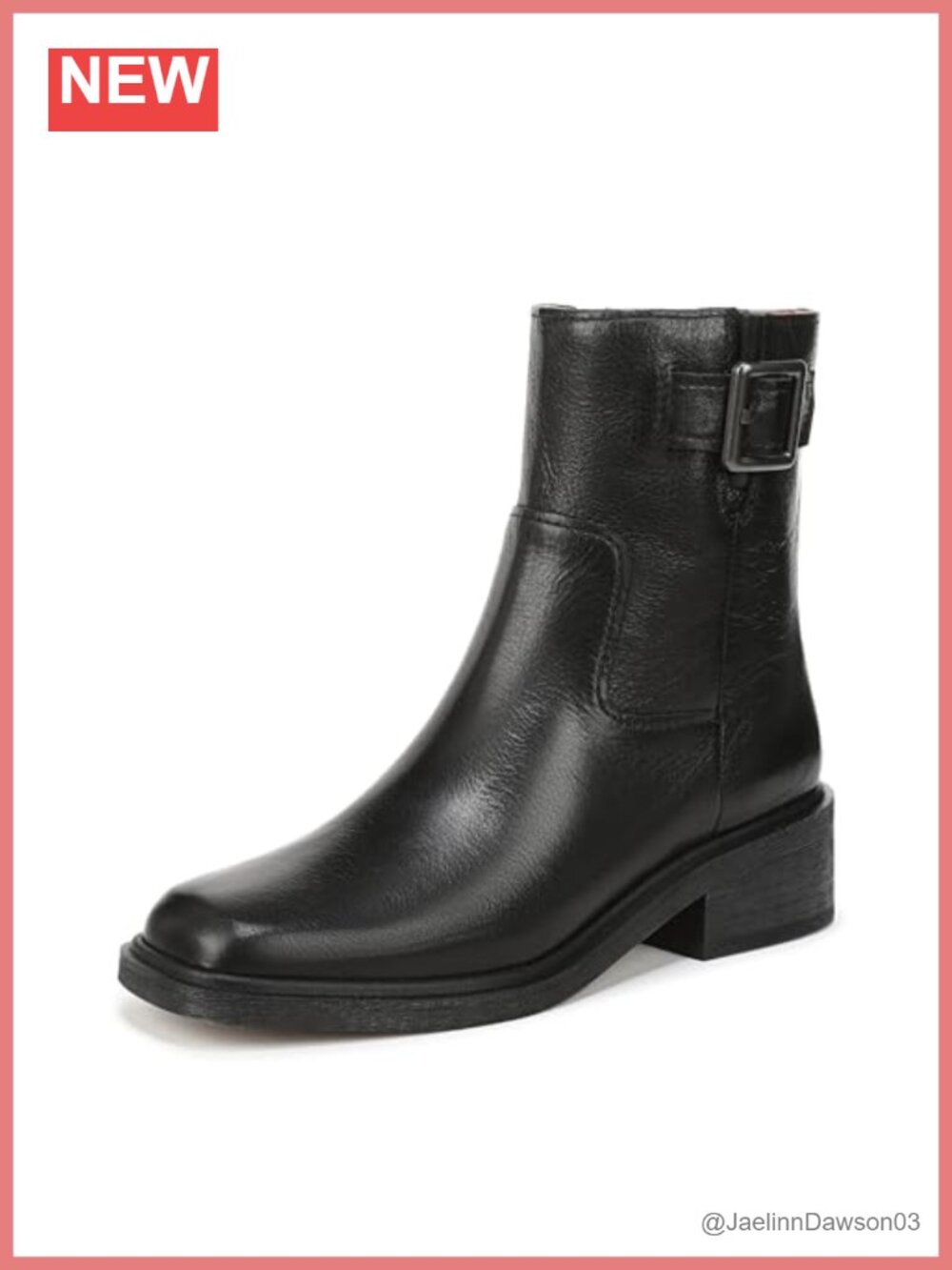Leather Ankle Bootie with Block Heel, Side Zipper Closure